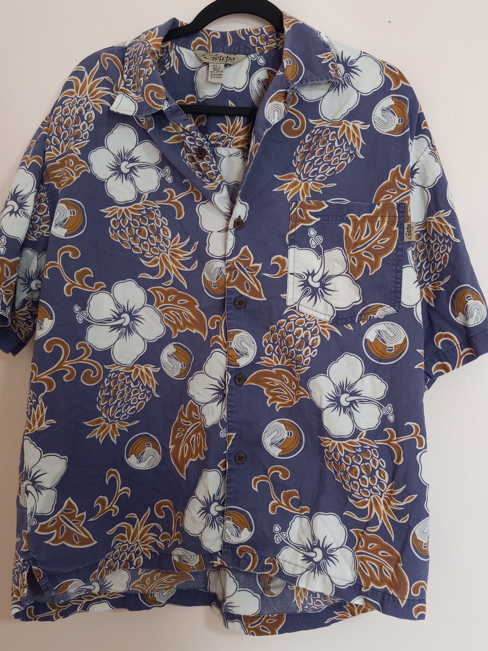 Vintage 90s "Gotcha Guy" Large Hawaiian Floral Short Sleeve Shirt - Blue/Brown